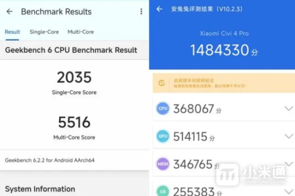 小米Civi4 Pro安兔兔能跑多少分？